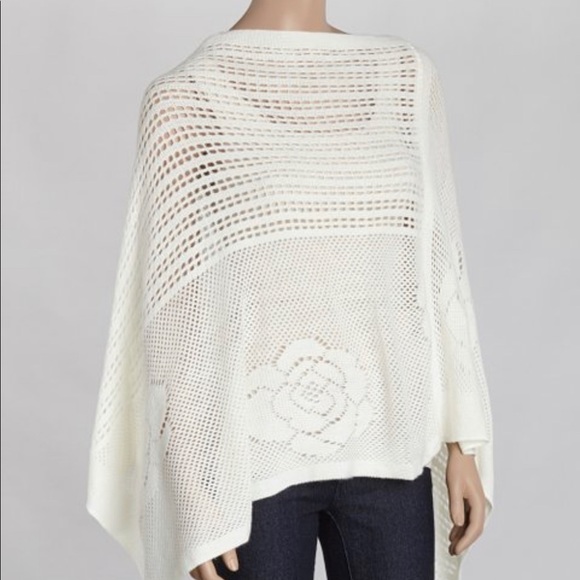 Tops - Ivory Pointelle Flower Poncho